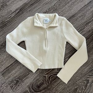 Princess Polly cropped zip sweater tan